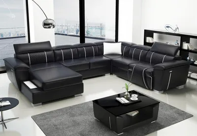 Produktbild von Ledersofa Couch Polster Designersofa Leder Sofas Sofa U-Form G8048 Schwarz