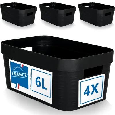Produktbild von 4er Set Aufbewahrungsbox 6L schwarz Aufbewahrungskorb Kunststoff Ordnungsbox mit Griffen für Badezimmer Regal Organizer Box