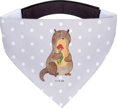 Produktbild von Mr. & Mrs. Panda Halstuch Hund Otter Blumenstrauß - Grau Pastell - Geschenk, Bandana, Seeotter, Süß, Hundehalstuch, Dreieckstuch, Für Hunde, Niedlich, See