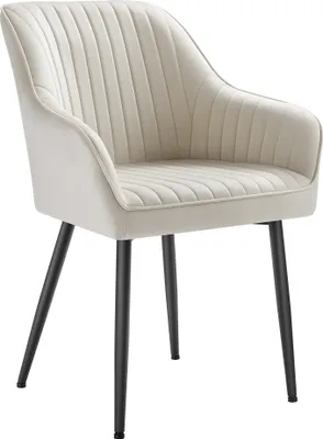 A single upholstered chair with black metal legs, presented against a white background.