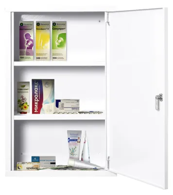 Image de Armoire médicale - Armoire de rangement verrouillable - 3 compartiments - Acier - Étanche - 40 x 18 x 60 cm - Blanc