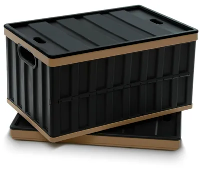 2er-Set Faltboxen 64L, Kunststoff, stapelbar, schwarz