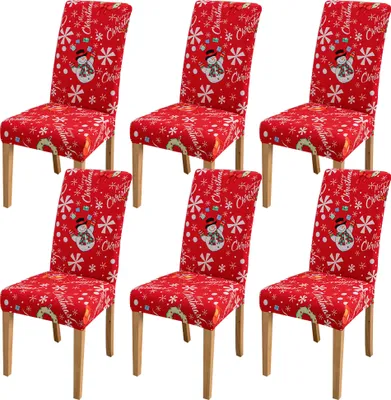 Obrázek produktu pro Vánoční kryt židle 6 ks Vánoční kryt židle Digitální tisk Elastické kryty sedadel Stretch High Back Slipcovers for Christmasel Banquet (Snowflake, Red）