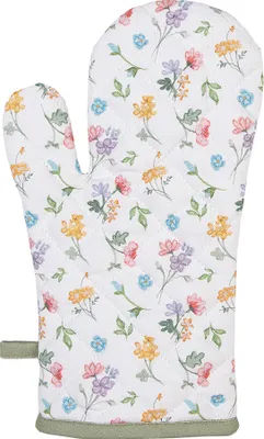 Produktbild von Clayre & Eef Ofenhandschuh 18x30 cm Weiß Grün Baumwolle Blumen