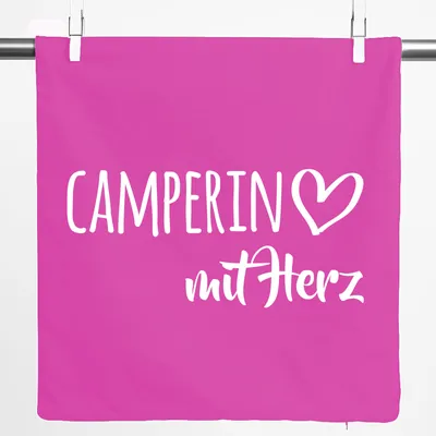 Produktbild von Huuraa Kissenbezug Camperin mit Herz 40x40cm Fuchsia Baumwolle Dekokissenbezug Geschenkidee