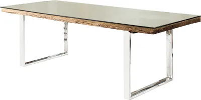 Produktbild von riess-ambiente Massiver Esstisch BARRACUDA 200cm antik Teak Holz mit Stahl Kufenfüßen inkl. Glasplatte Esszimmertisch Tisch Konferenztisch