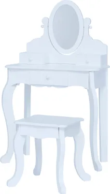 Produktbild von Teamson Kids Princess Rapunzel 2-tlg. Waschtisch-Set aus Holz mit drei Schubladen, drehbarem Ovalspiegel und passendem Hocker, weiß