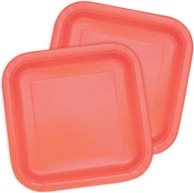 Produktbild von 16 kleine quadratische Papp Teller in Coral