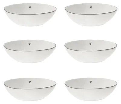 Produktbild von 6x Suppenteller Pastateller KLEINES HERZ weiß schwarz D 21cm Bastion Collections