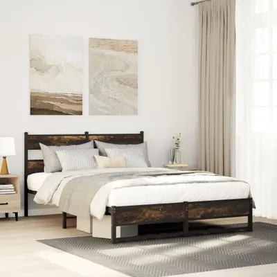 Produktbild von Metallbett ohne Matratze - Räuchereiche - 160x200 cm - Polsterbett CC24950