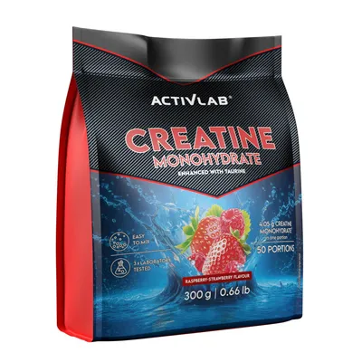 Produktbild von Activlab Creatine Monohydrate mit Taurin – Kreatinpulver Erdbeere Himbeere, 300 g