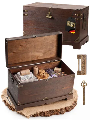 Produktbild von Kingpower Schatztruhe aus Holz Dunkel mit Schloss Schatzkiste 50x25x30 cm