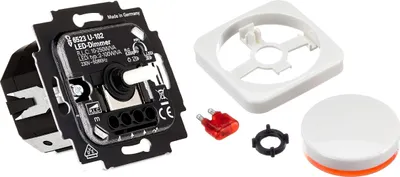 Produktbild von BUSCH JÄGER LED-Drehdimmer (LED Dimmer) 6523 U-102 mit Dimmerscheibe Zentralscheibe 2115-214 im Design: Reflex Si alpinweiß glänzend inklusive Glimmlampe 3855 – UP Dimmer (6523U 102) 6523U102