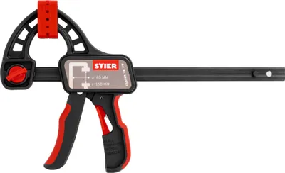 Produktbild von STIER Einhandzwinge, 150 mm Spannweite, 80 mm Ausladung, zum Spannen und Spreizen, ergonomisch geformter Griff