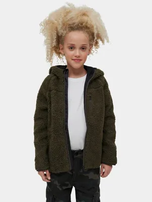 Productafbeelding van Kinderjas van teddyfleece, olijgroen, maat 158/164