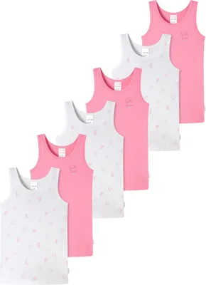 Produktbild von Schiesser 6er Pack Kids Girls Feinripp Organic Baumwolle Unterhemd / Tanktop Mit tonalem Einfass an Hals und Arm, Herrlich bequeme Feinripp-Qualität, Aus reiner Baumwolle