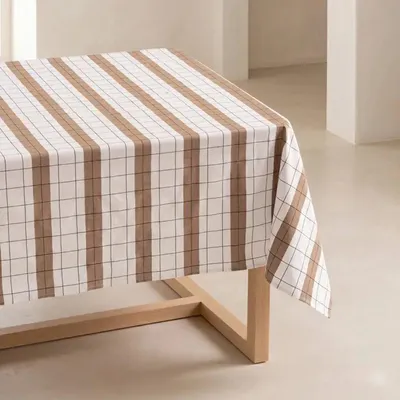 Image de Nappe en coton à carreaux GAMUSI avec effet jacquard texturé – Nappe de table résistante aux taches STOKKEN – Nappe de luxe pour la cuisine et la salle à manger R