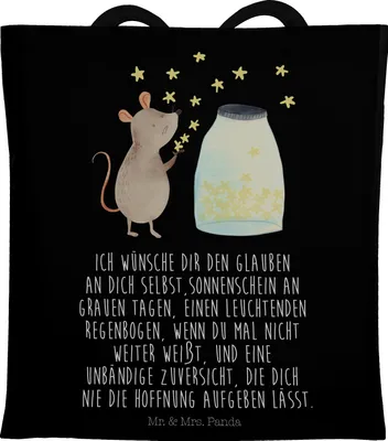 Produktbild von Mr. & Mrs. Panda Jutebeutel Maus Sterne - Schwarz - Geschenk, Tasche, Büchertasche, Lustige Sprüche, Geburtstag, Einkaufstasche, Kindergeburtstag, Tote Bag, Geburt