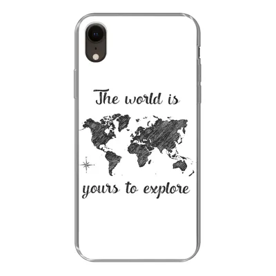 Produktbild von MuchoWow® Handyhülle Schutzhülle Hülle für iPhone XR Weltkarte - Schwarz - Sprichwörter Silikon Softcase Handy Hülle - Schutzdeckel