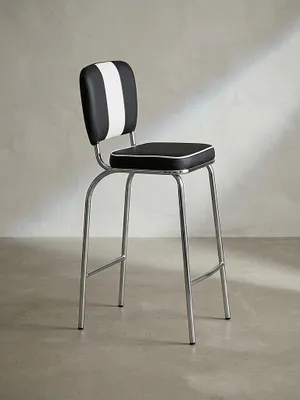 Produktbild von American Retro Barstuhl: Kunstleder, Chromfuß, 110 kg Belastbarkeit. Schwarz, 40x38x110 cm | Kadima Design