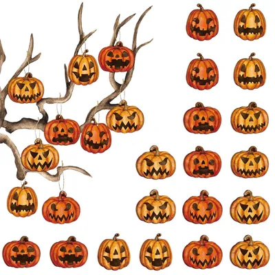18-teiliges Hänge-Kürbis-Set aus Karton, mehrfarbig, Herbst- und Halloween-Deko