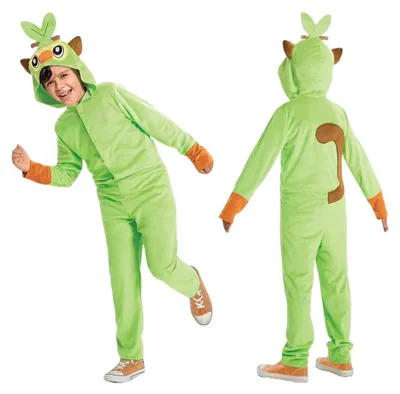 Pokémon Grookey Kinderkostüm, L 10-12, Jumpsuit mit Kapuze