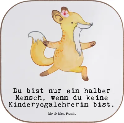 Produktbild von Mr. & Mrs. Panda Tischuntersetzer Kinderyogalehrerin Herz - Weiß - Geschenk, Holzuntersetzer, Getränkeuntersetzer, Coaster, gläseruntersetzer, Untersetzer für Gläser