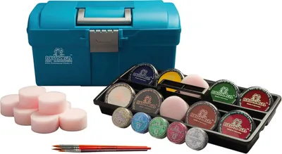Produktbild von Eulenspiegel 299555, Frauen, bright red, fuchsia pink, Black, golden orange, merlin ,green royal, blue ,sunny yellow, White,, Silver Jewel (Medium) Gold Jewel (Medium) royal red emerald green Sky blue, 20 ml, Outdoor make-up case, 27 Stück(e)
