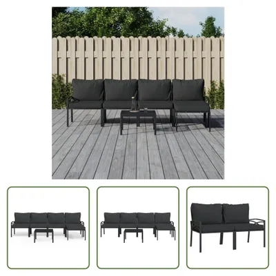 Image de Ensemble de salon de jardin 6 pièces de la marque Living Store, avec coussins gris et structure en acier