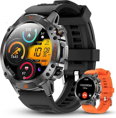 Produktbild von WalkerFit Militär Smartwatch Herren 1.43'' AMOLED, 60 Tage Akku, 170+ Sportmodi, Bluetooth Anrufe, 3ATM wasserdicht, Kompass