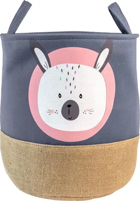 Produktbild von Intirilife Großer Aufbewahrungskorb für Kinder aus Leinen- Aufbewahrung für Kinderzimmer Kleidung- faltbarer Wäschekorb Wäschesammler Kinder- Spielzeug Korb, Organizer, Raumdekoration,Tier Hase grau