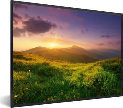 Produktbild von MuchoWow® Gerahmtes Poster Berge - Sonne - Natur 80x60 cm - Poster mit Schwarzem Bilderrahmen Wandposter Rahmen Foto Bilder - Schwarzem - Mit Gestell