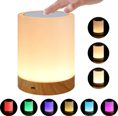 Produktbild von Touch LED Nachttischlampe, dimmbar, 3 Stufen & Farbwechsel, kompakt, energiesparend, für Schlafzimmer & Wohnzimmer