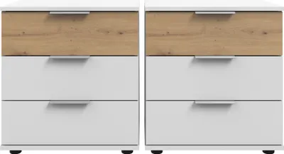 Produktbild von Schlafzimmer Nachtschrank Nachttisch, 2er Set, auch für Boxspringbetten, in weiß mit Artisan Eiche Nb. GRANADA-43, B/H/T je ca. 52/58/38 cm