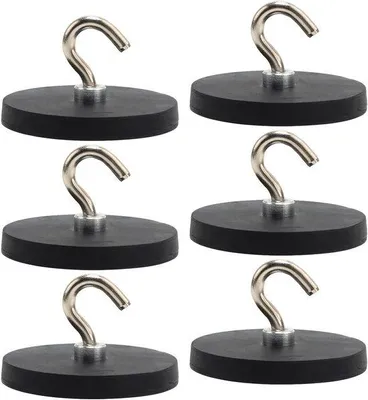 Obrázok produktu pre Silné magnetické háčiky, 6 ks, 43 mm, čierna guma