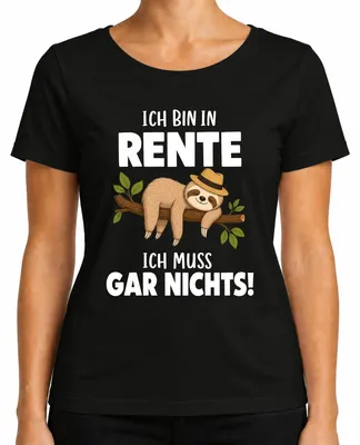 Productafbeelding van Ik ben met pensioen, ik hoef helemaal niets meer. Luierdier-opdruk. Sarcasme. Dames T-shirt, zwart, maat XL