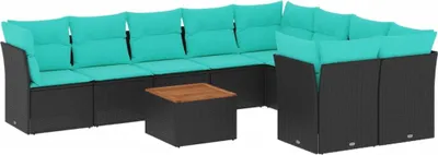 Produktbild von vidaXL 10-tlg. Garten-Sofagarnitur mit Kissen Schwarz Poly Rattan