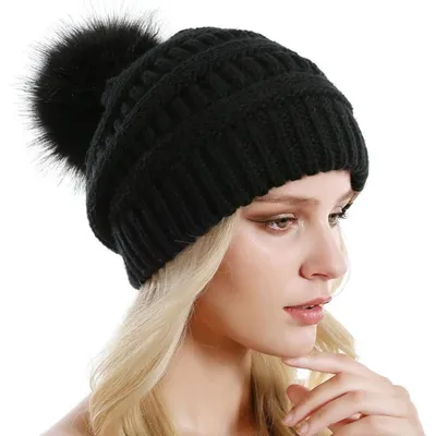 Productafbeelding van Warme Gebreide Wintermuts met Bobble en Slouch Design