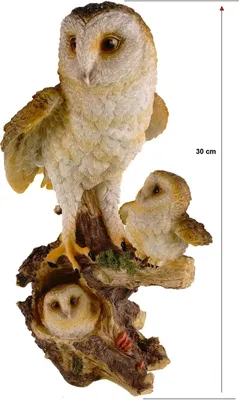 Produktbild von Bunte Eulenfamilie auf Ast- Dekofigur aus Polyresin - 30 cm Handbemalt Eule Uhu
