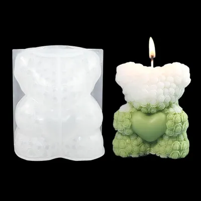 Produktbild von Silikonform in Form einer Rose oder eines Bären für Epoxidharz, 3D-Tier- und Beerenformen zur Herstellung von hausgemachter Seife, Kerzen, Aromatherapieprodukten und Ornamenten.