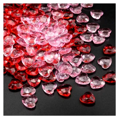 Produktbild von 500 Stück Herzen Diamantkristalle 12mm rot/rosa Acryl Herzform Strasssteine für DIY, Vasenfüller, Dekoration Hochzeit, Valentinstag