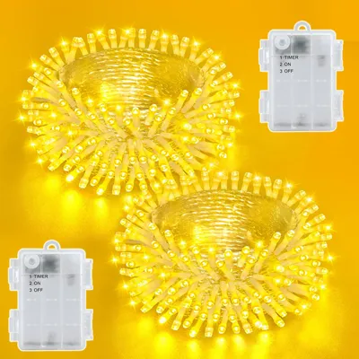 Lichterkette 3 m, 30 LEDs, warmweiß, wasserdicht, Timer, 2 Stück