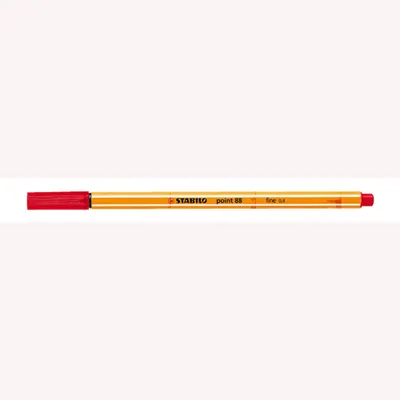 A single red Stabilo Point 88 pen on a white background.