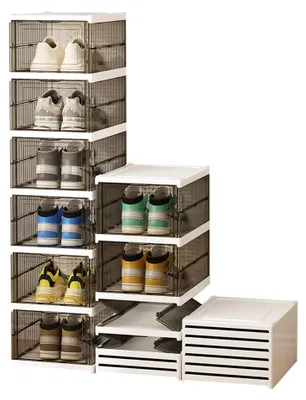 Produktbild von Stapelbare Schuhboxen mit Transparenten Türen - Schuhaufbewahrung bis Größe 45