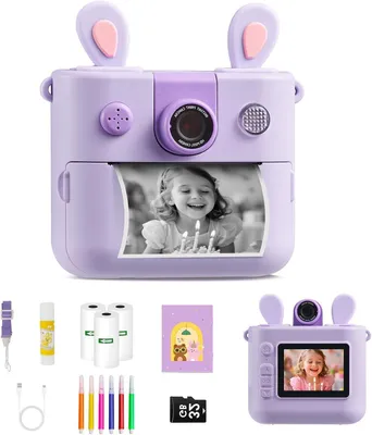 Produktbild von Kinderkamera – Sofortdruckkamera – Urlaubserinnerungen – Duale Selfie-Kamera – 1080p-Video – Lila