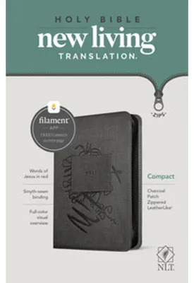 Obrázek produktu pro NLT Compact Zipper Bible, Filament Enabled (Leatherlike, Charcoal Patch, Red Letter)