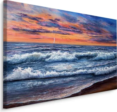 Produktbild von Fabelhafte Canvas LEINWAND BILDER 100x70 cm XXL Kunstdruck Meer Strand Wellen Möwen