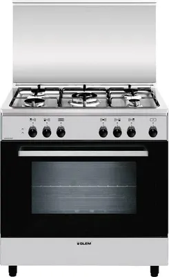 Image de Glem Gas A855EI, Cuisinière autoportante, Noir, Acier inoxydable, Rotatif, Avant, Bas, Gaz