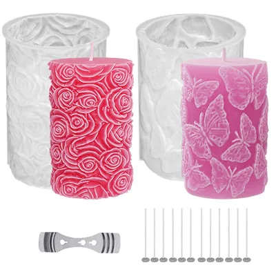 Produktbild von 2-teiliges Silikon-Kerzenform-Set, Gießkerzenformen, DIY-Silikonformen für Schmetterlinge und Rosen, für Heimdekoration, Bastelornamente