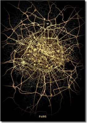 Produktbild von TPFLiving Kunstdruck LW-440 (OHNE RAHMEN) Poster - Leinwand - Wandbild - Hochauflösender Giclée-Druck, langlebig und hochwertig - Die Welt bei Nacht - Beleuchtete Stadtpläne Modell A: Paris -  - Größe: 40x50cm